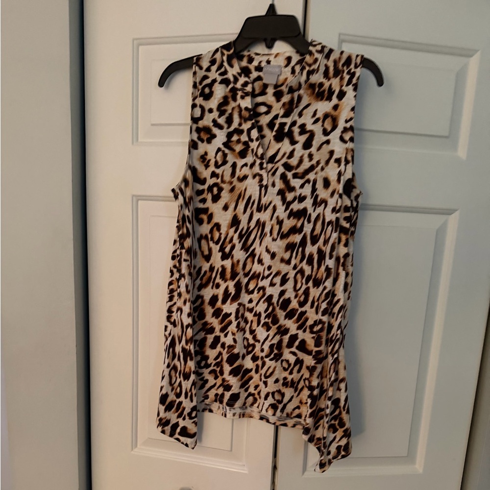 Chico’s Sleeveless Leopard Print V-Neck Top - Brown/Black size 1/med